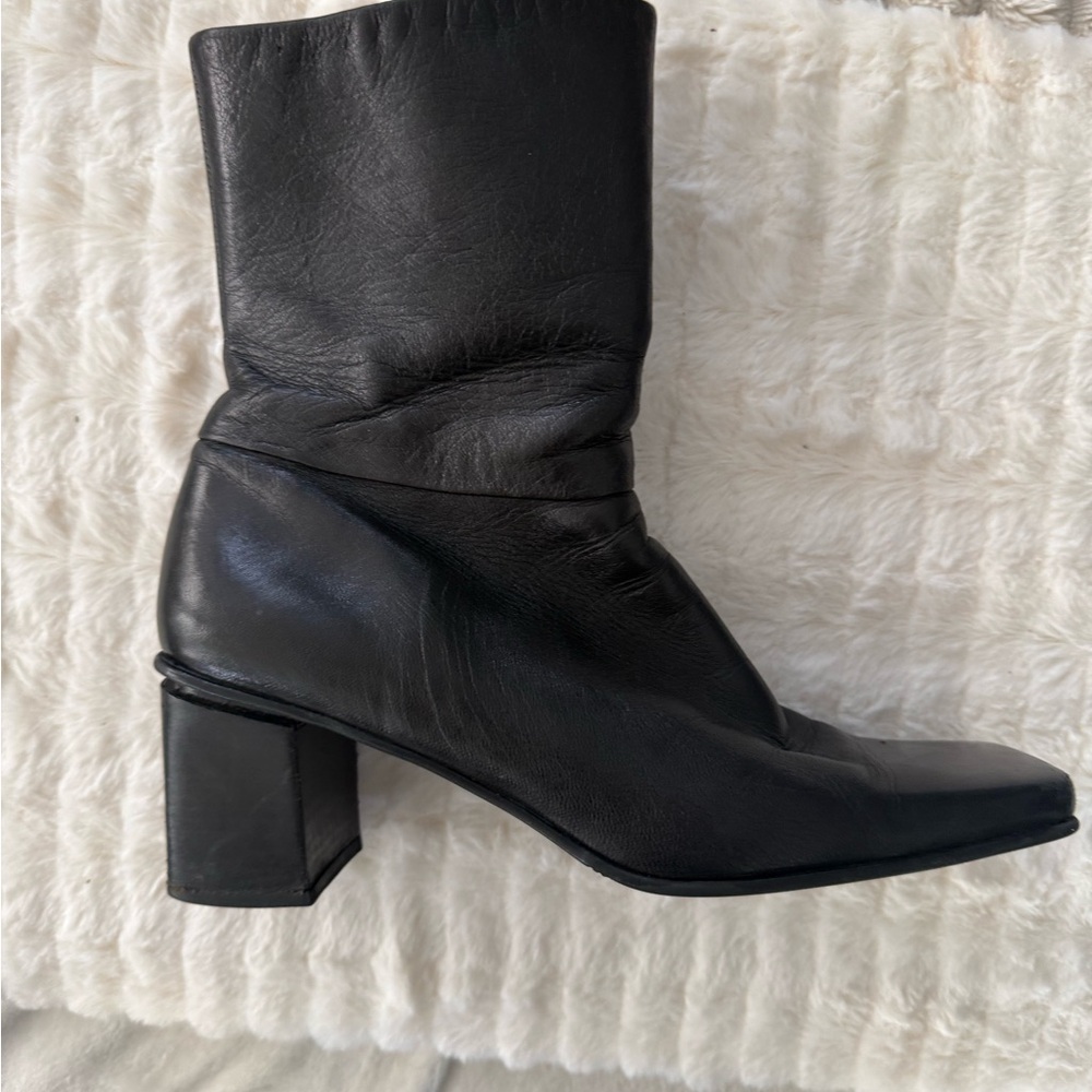 Etienne Aigner Sleek Black Leather Heeled Boots